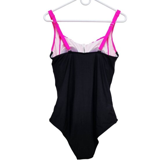 Pink & Black One-Piece Swimsuit  Ruching & Adjustable Straps  Aqua Eve Size XL - Picture 4 of 9